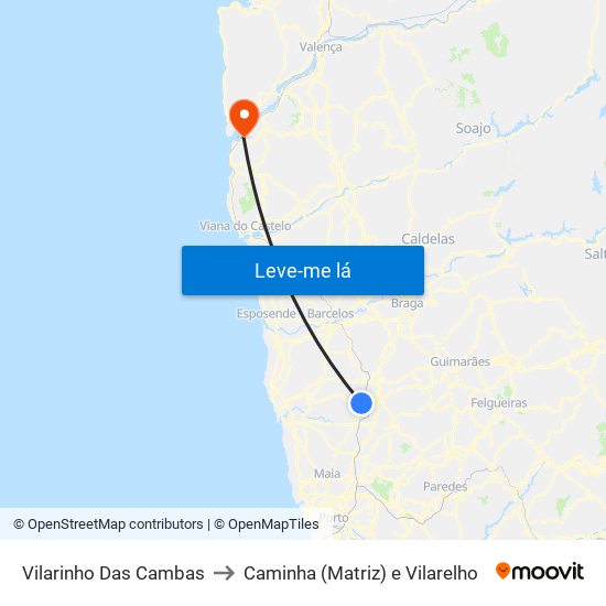 Vilarinho Das Cambas to Caminha (Matriz) e Vilarelho map