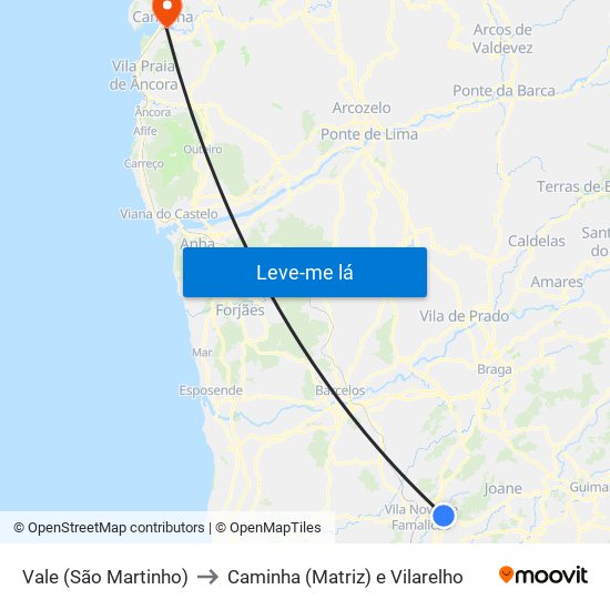 Vale (São Martinho) to Caminha (Matriz) e Vilarelho map