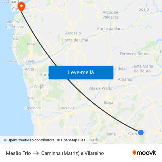 Mesão Frio to Caminha (Matriz) e Vilarelho map