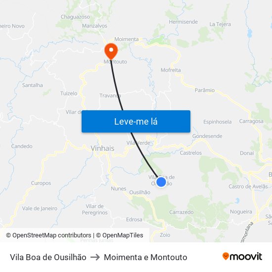 Vila Boa de Ousilhão to Moimenta e Montouto map