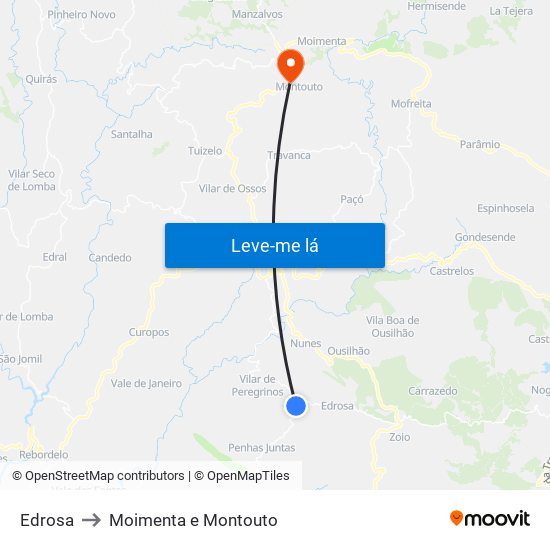 Edrosa to Moimenta e Montouto map