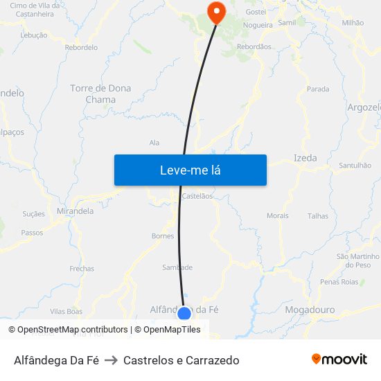 Alfândega Da Fé to Castrelos e Carrazedo map