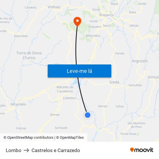 Lombo to Castrelos e Carrazedo map