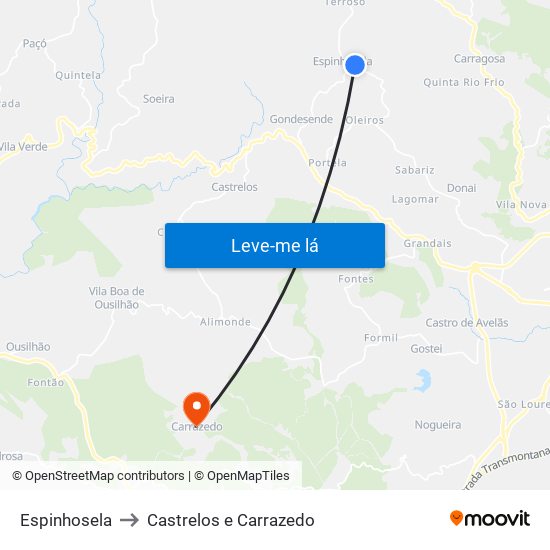 Espinhosela to Castrelos e Carrazedo map