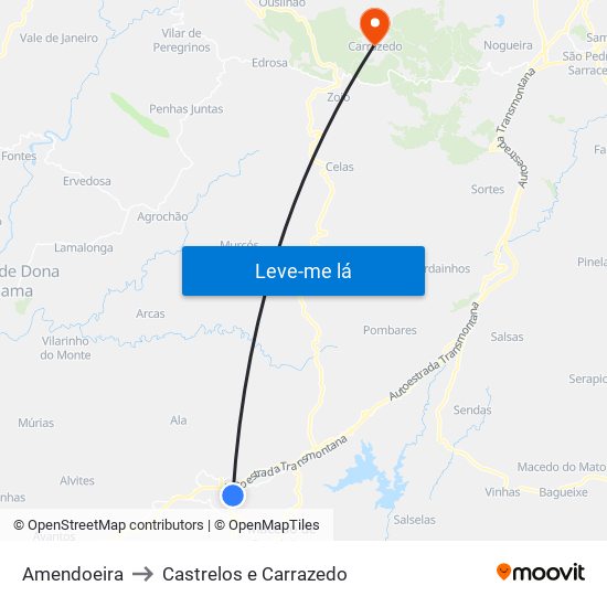 Amendoeira to Castrelos e Carrazedo map