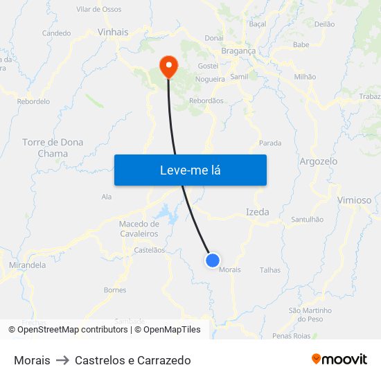 Morais to Castrelos e Carrazedo map