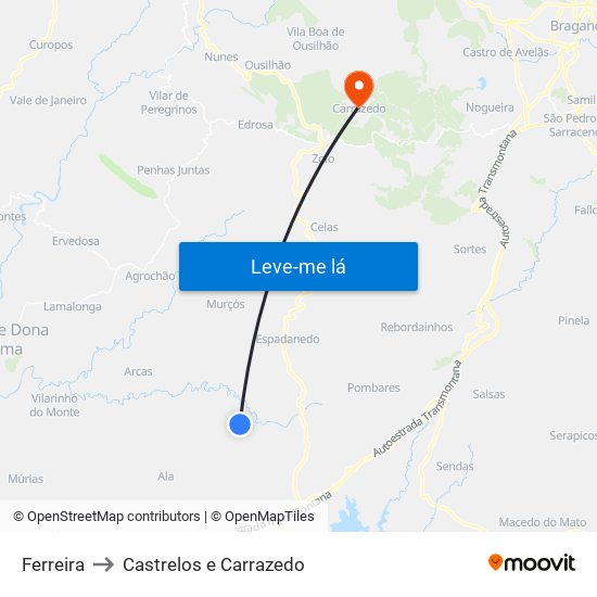 Ferreira to Castrelos e Carrazedo map