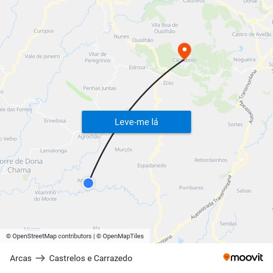 Arcas to Castrelos e Carrazedo map