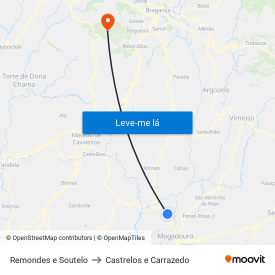 Remondes e Soutelo to Castrelos e Carrazedo map