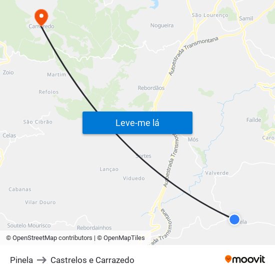 Pinela to Castrelos e Carrazedo map