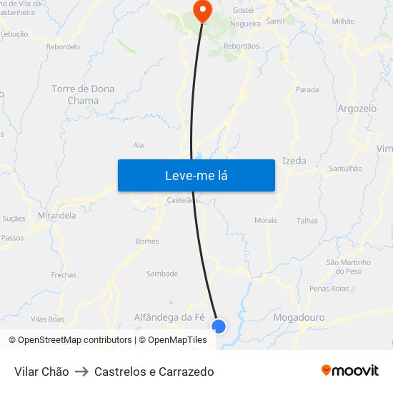 Vilar Chão to Castrelos e Carrazedo map