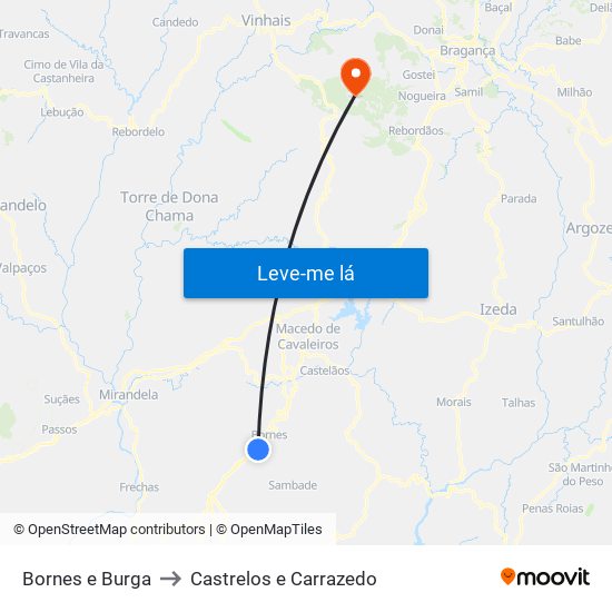Bornes e Burga to Castrelos e Carrazedo map