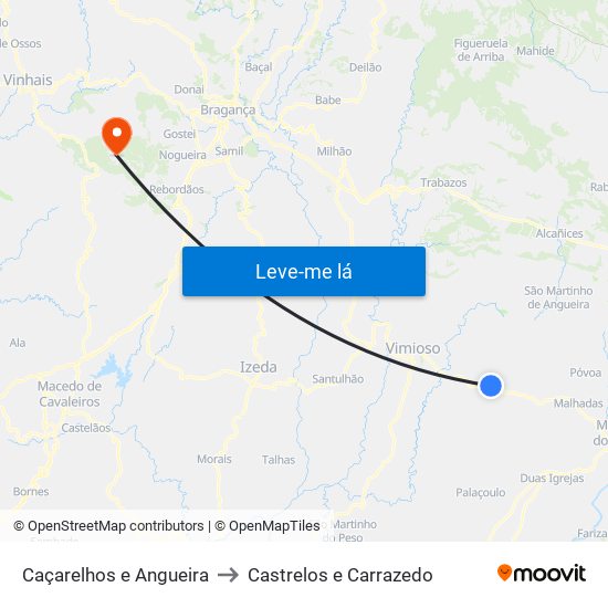 Caçarelhos e Angueira to Castrelos e Carrazedo map