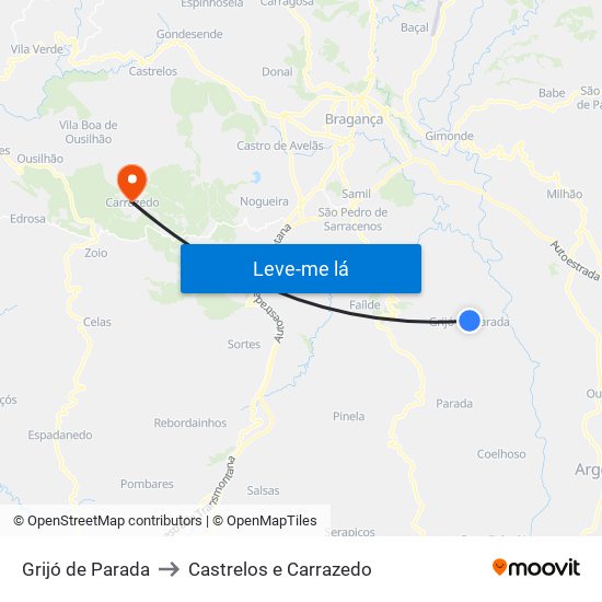 Grijó de Parada to Castrelos e Carrazedo map