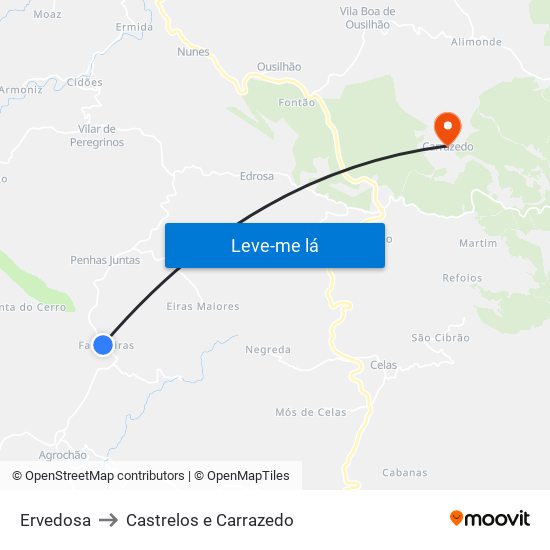 Ervedosa to Castrelos e Carrazedo map