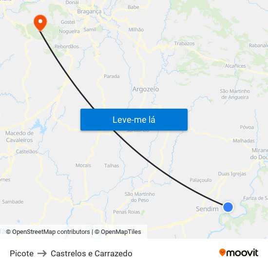 Picote to Castrelos e Carrazedo map