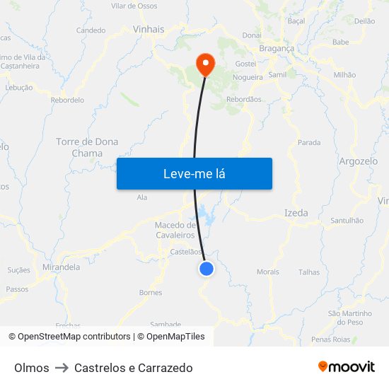 Olmos to Castrelos e Carrazedo map