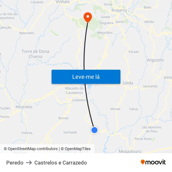 Peredo to Castrelos e Carrazedo map