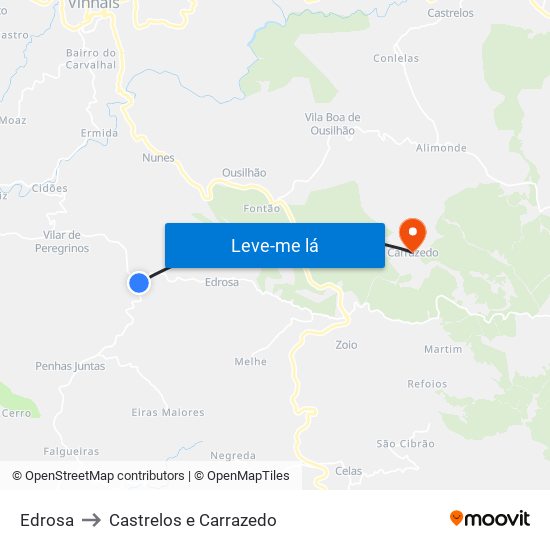 Edrosa to Castrelos e Carrazedo map