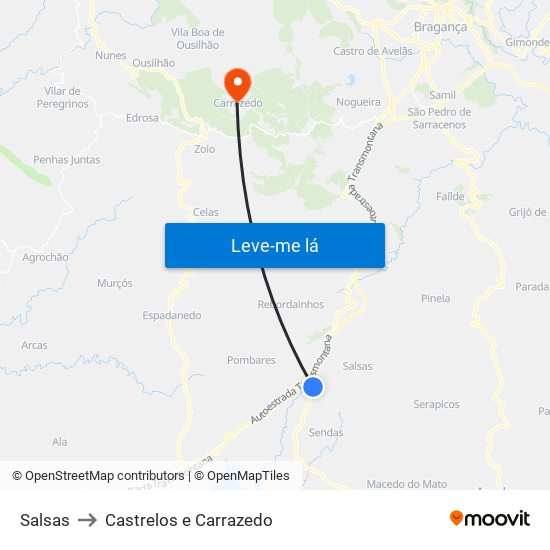 Salsas to Castrelos e Carrazedo map