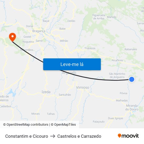 Constantim e Cicouro to Castrelos e Carrazedo map