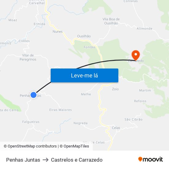 Penhas Juntas to Castrelos e Carrazedo map