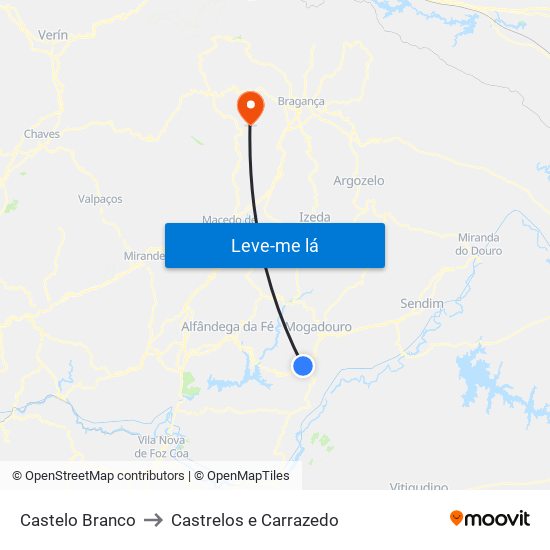Castelo Branco to Castrelos e Carrazedo map