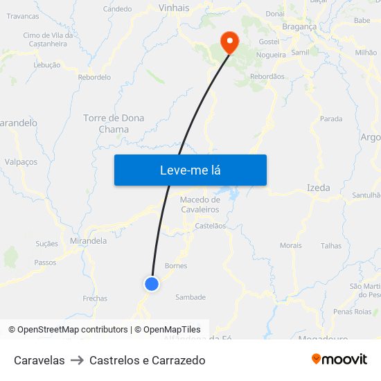 Caravelas to Castrelos e Carrazedo map