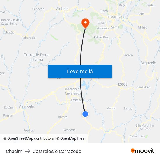 Chacim to Castrelos e Carrazedo map