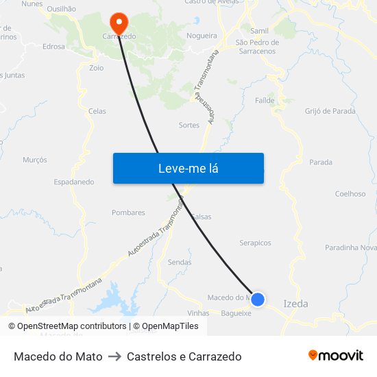 Macedo do Mato to Castrelos e Carrazedo map