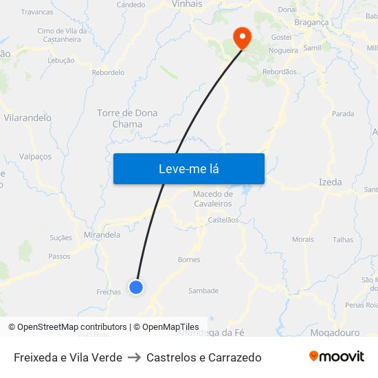 Freixeda e Vila Verde to Castrelos e Carrazedo map