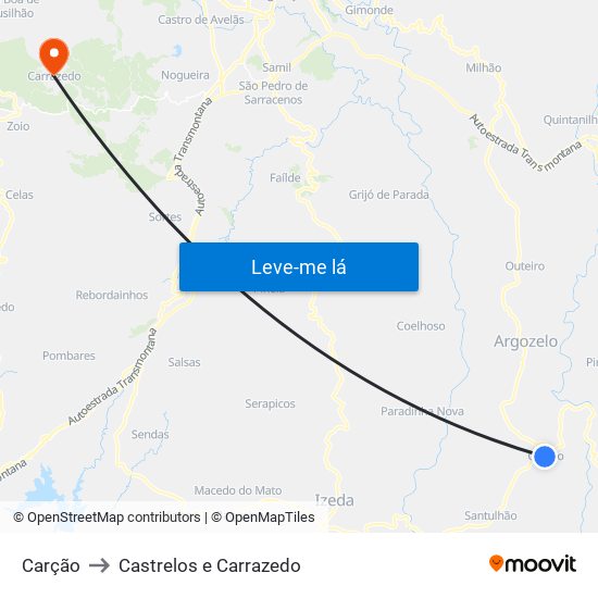 Carção to Castrelos e Carrazedo map
