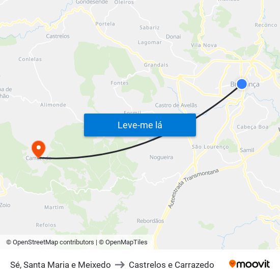 Sé, Santa Maria e Meixedo to Castrelos e Carrazedo map