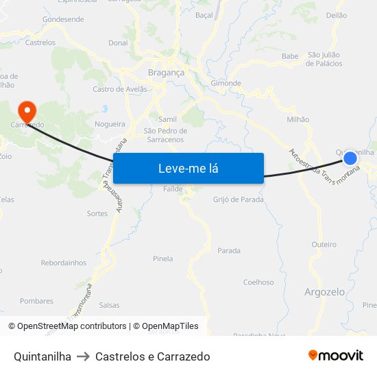 Quintanilha to Castrelos e Carrazedo map