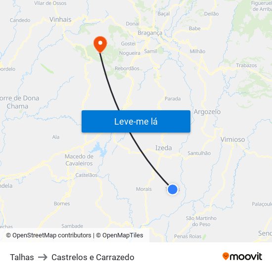 Talhas to Castrelos e Carrazedo map