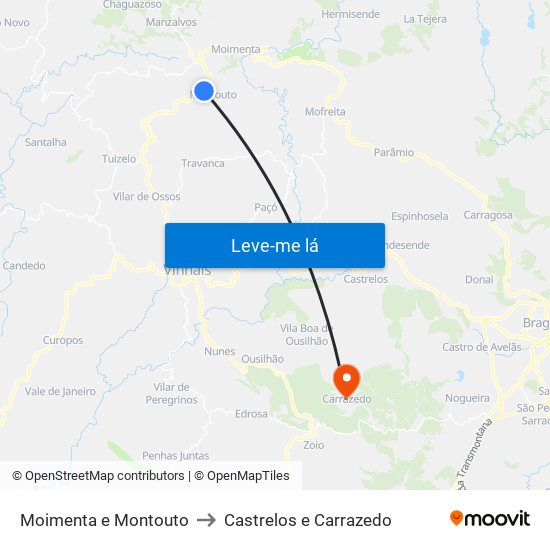 Moimenta e Montouto to Castrelos e Carrazedo map