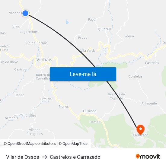 Vilar de Ossos to Castrelos e Carrazedo map