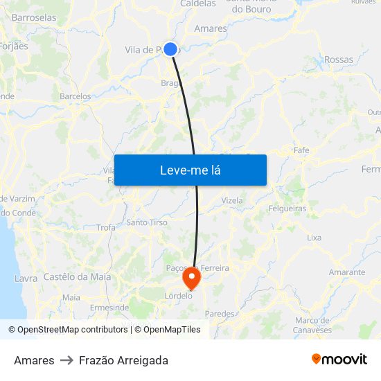 Amares to Frazão Arreigada map