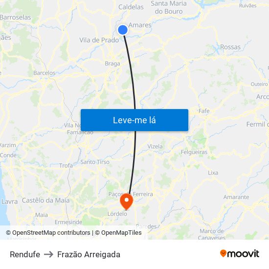 Rendufe to Frazão Arreigada map