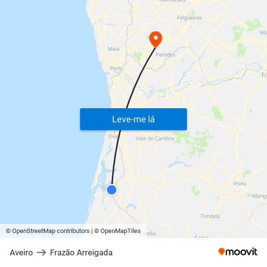 Aveiro to Frazão Arreigada map