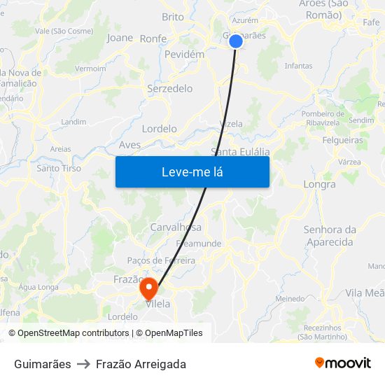 Guimarães to Frazão Arreigada map