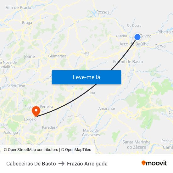 Cabeceiras De Basto to Frazão Arreigada map