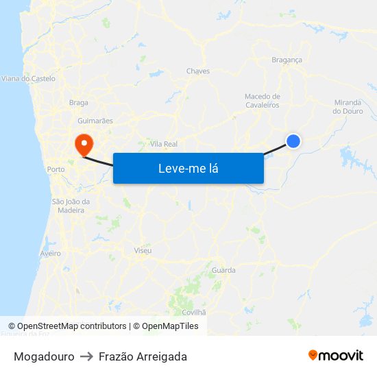Mogadouro to Frazão Arreigada map