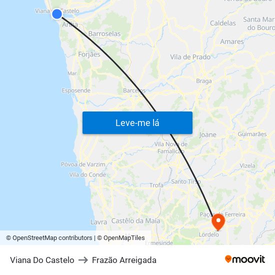 Viana Do Castelo to Frazão Arreigada map