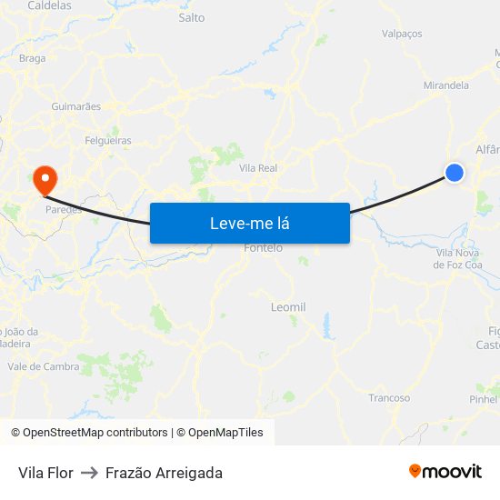 Vila Flor to Frazão Arreigada map