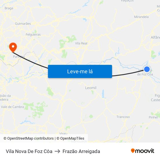 Vila Nova De Foz Côa to Frazão Arreigada map