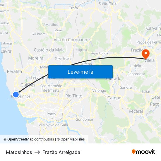 Matosinhos to Frazão Arreigada map