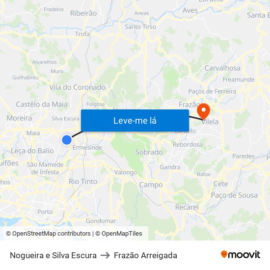 Nogueira e Silva Escura to Frazão Arreigada map