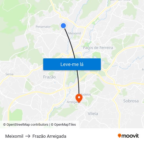 Meixomil to Frazão Arreigada map