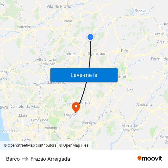 Barco to Frazão Arreigada map